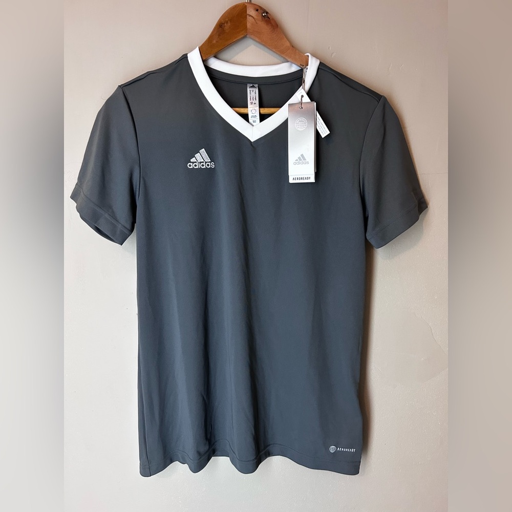 adidas Women's Dark Gray V‑Neck Jersey with White Trim
